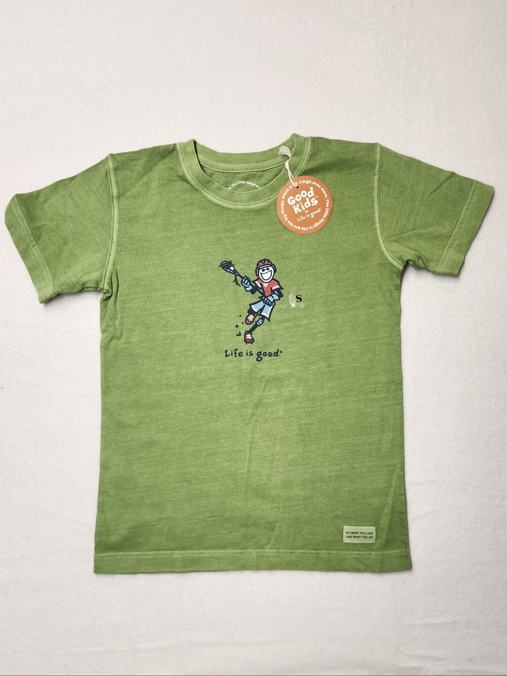NWT Life Is Good Kids Green Lacrosse Graphic 100% Cotton Short Sleeve Tee Sz 5/6